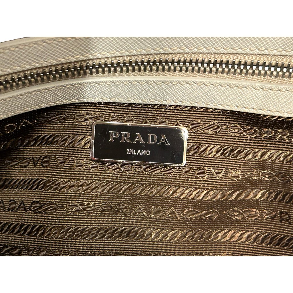 Prada Prada Saffiano Ivory Leather Satchel Weekender Travel Tote Bag Crossbody - Image 10