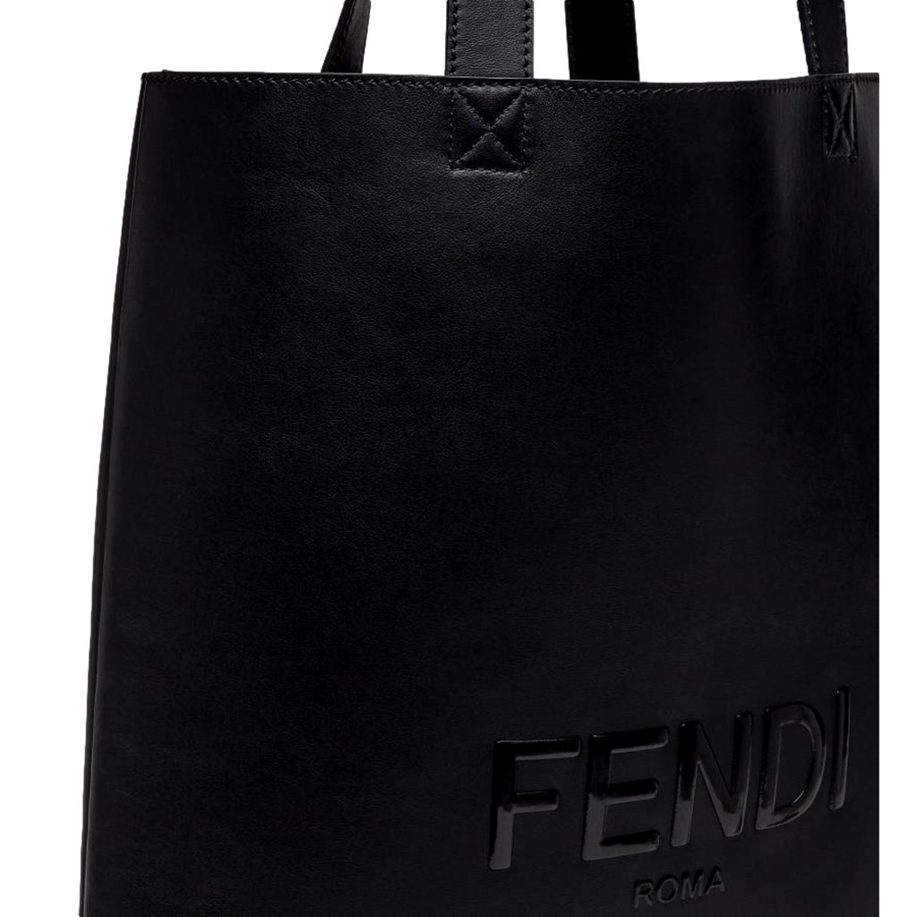 Fendi Fendi Roma Embossed Logo Black Calf Leather Large Shopping Tote Bag - Image 6