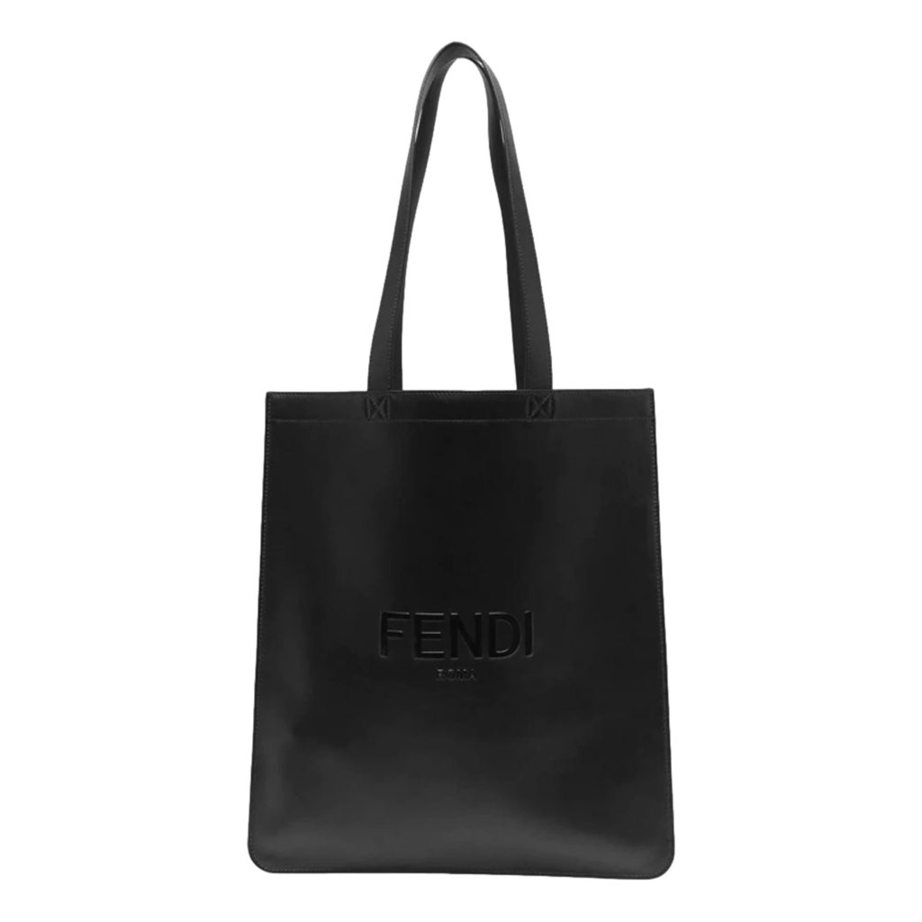 Fendi Fendi Roma Embossed Logo Black Calf Leather Large Shopping Tote Bag - Detail 1
