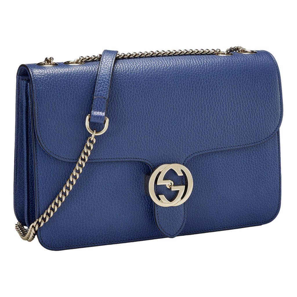 Gucci Gucci Dollar Interlocking GG Blue Leather Medium Chain Shoulder Bag - Back view