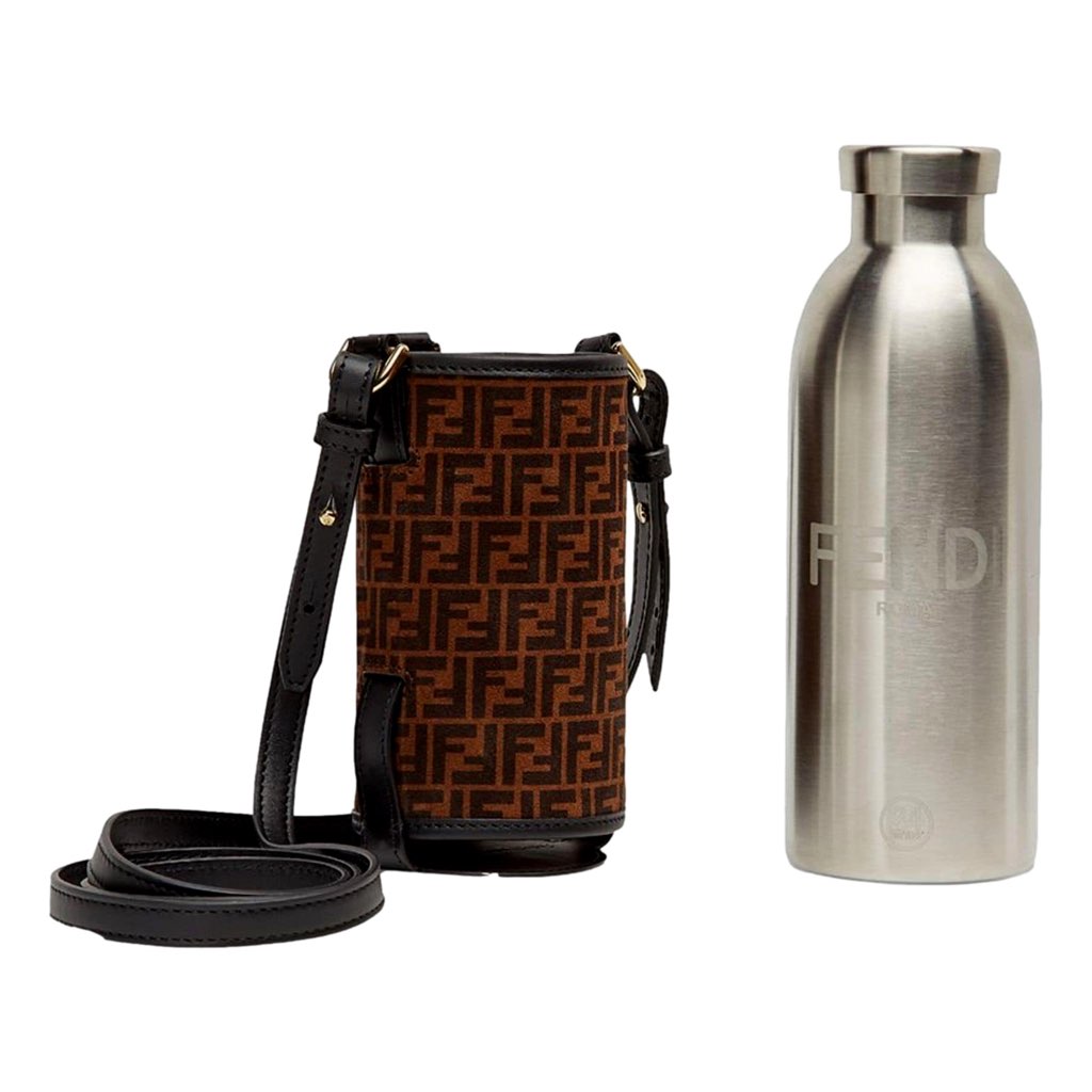 Fendi Fendi x 24 Bottles FF Print Suede Bottle Holder Crossbody 2 Piece Set - Back view