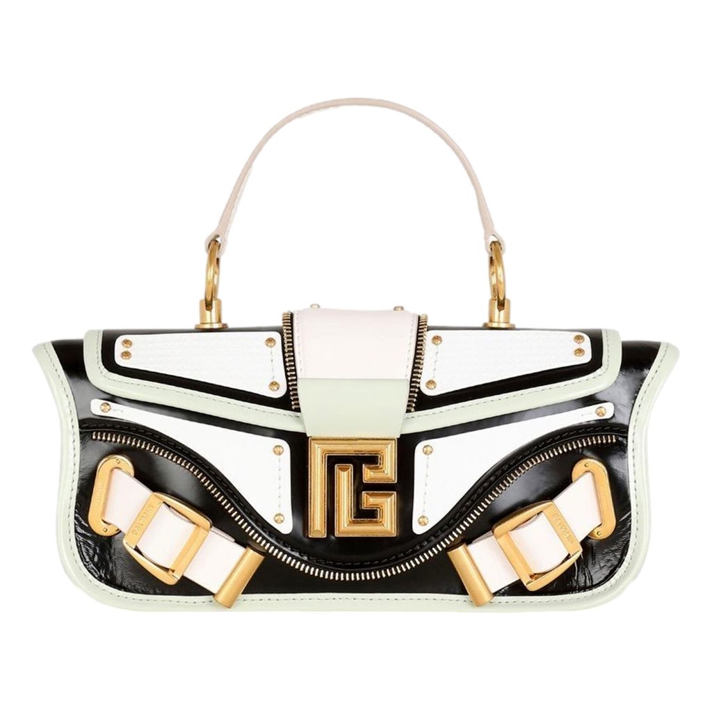 Balmain Balmain Blaze Mint Green Leather Baguette Top Handle Crossbody Bag