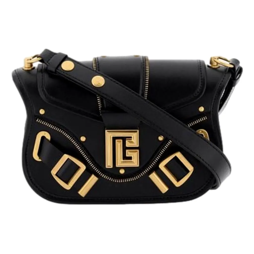 Balmain Blaze Black Smooth Calf Leather Medium Flap Shoulder Bag Black Leather Never worn, with tag - Front View