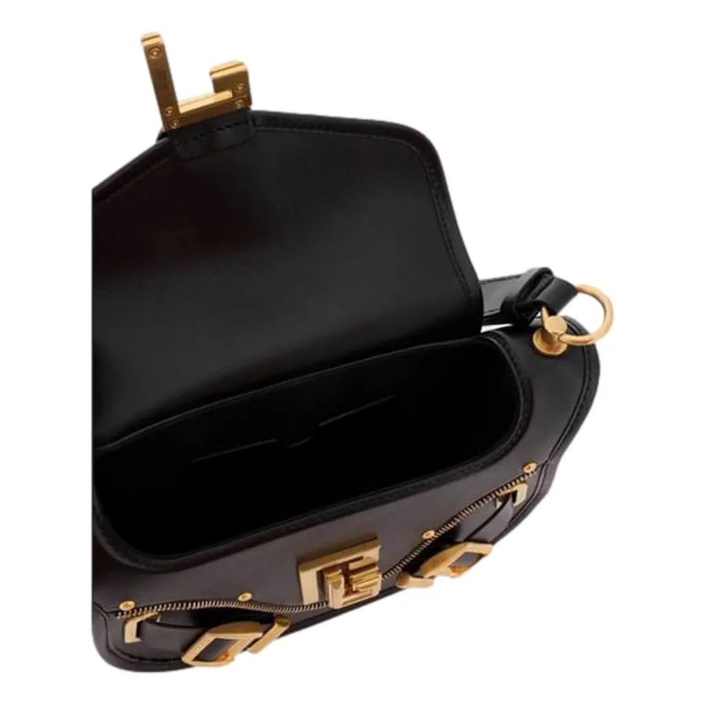 Balmain Blaze Black Smooth Calf Leather Medium Flap Shoulder Bag Black Leather Never worn, with tag - Model View