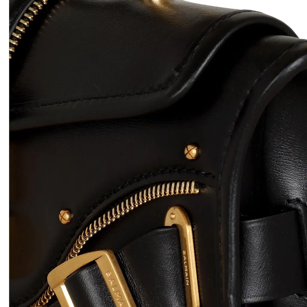 Balmain Blaze Black Smooth Calf Leather Medium Flap Shoulder Bag Black Leather Never worn, with tag - Box View