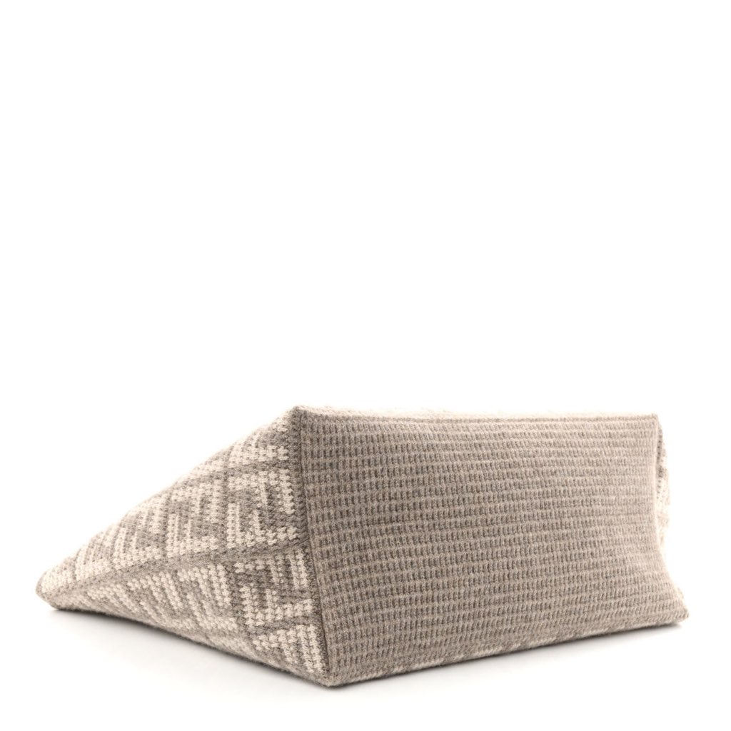 Fendi Fendi FF Tortora Gray Knitted Cashmere Wool Large Shopper Tote Bag - 4