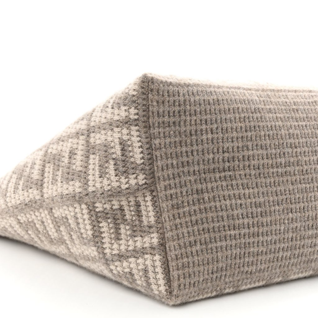 Fendi Fendi FF Tortora Gray Knitted Cashmere Wool Large Shopper Tote Bag - Side view