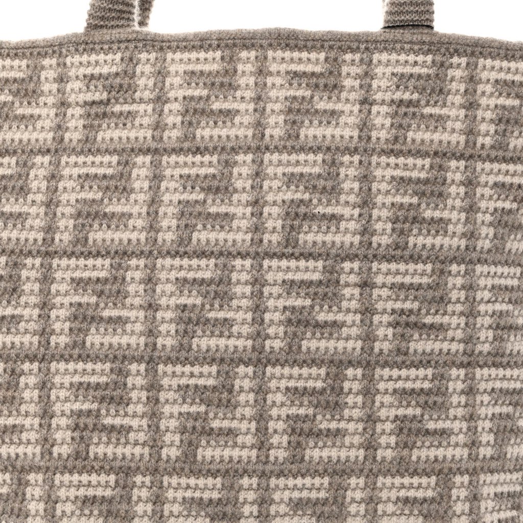 Fendi Fendi FF Tortora Gray Knitted Cashmere Wool Large Shopper Tote Bag - Detail 2