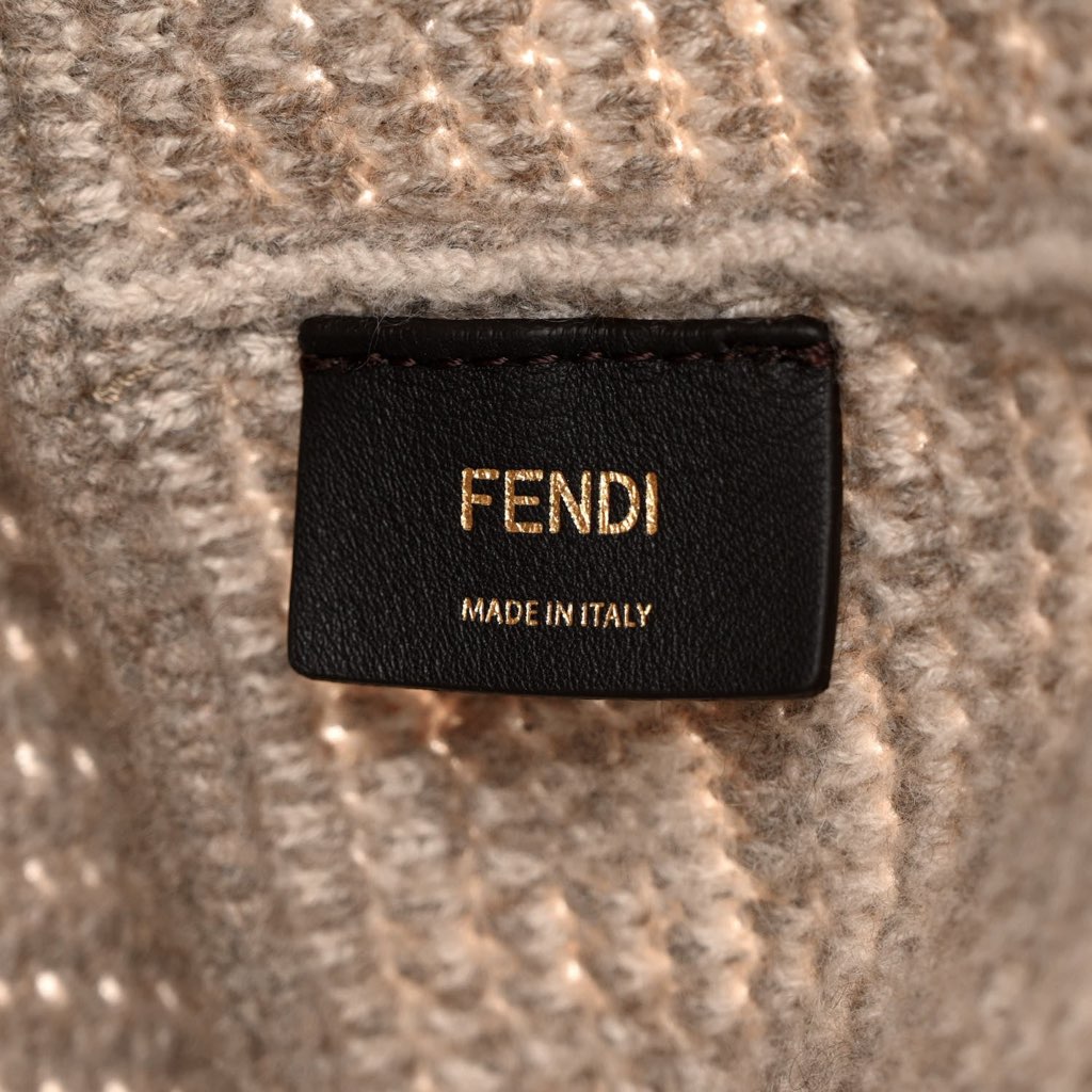 Fendi Fendi FF Tortora Gray Knitted Cashmere Wool Large Shopper Tote Bag - Image 11