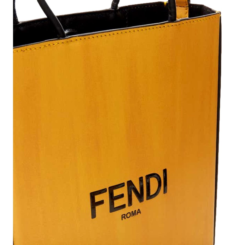 Fendi Fendi Roma 2Way Embossed Yellow Leather Crossbody Shopping Tote Bag - Detail 2