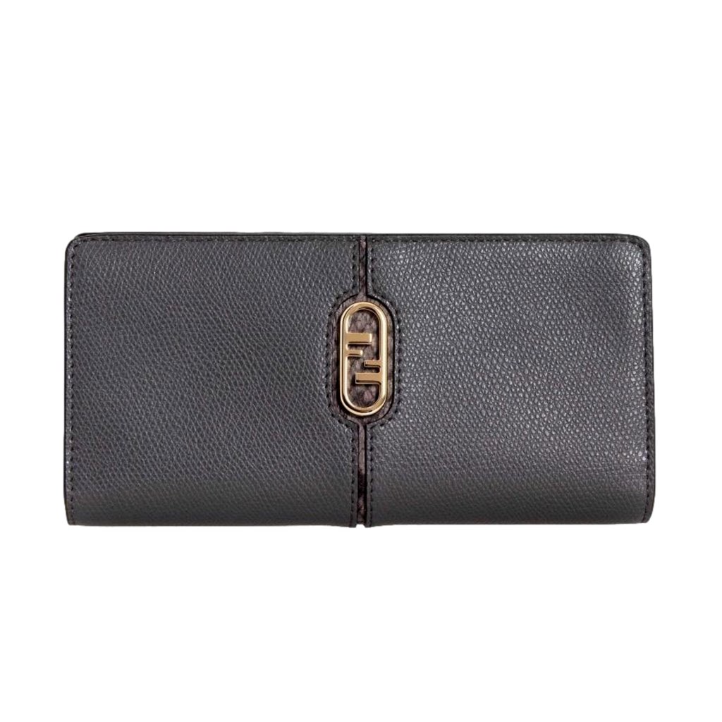 Fendi Fendi O'Lock Anthracite Gray and Python Print Leather Snap Continental Wallet