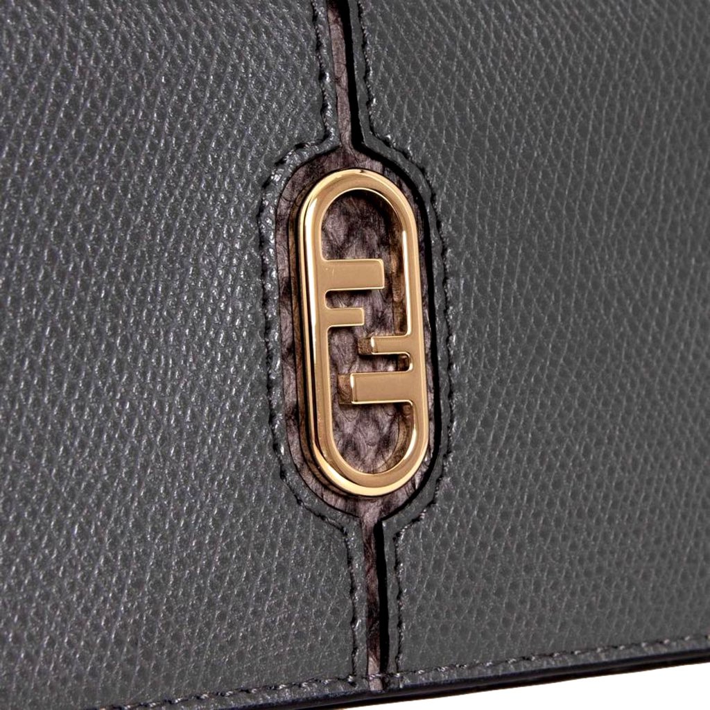 Fendi Fendi O'Lock Anthracite Gray and Python Print Leather Snap Continental Wallet - Side view