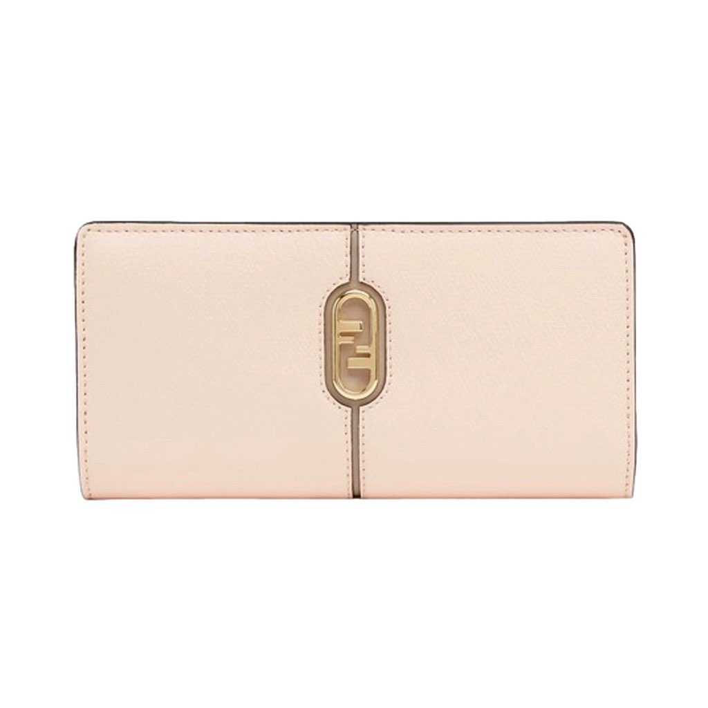 Fendi Fendi O'Lock Rose Pink and Tortora Gray Calf Leather Snap Continental Wallet
