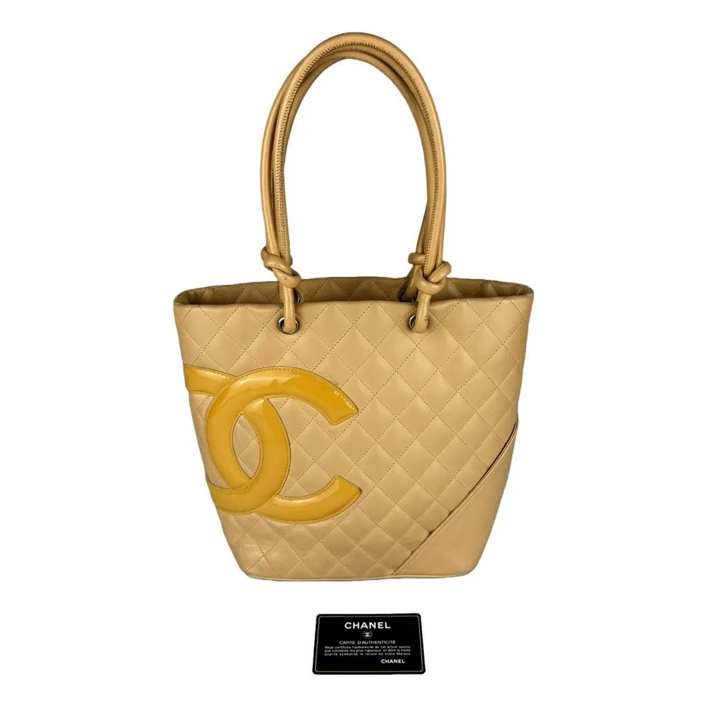 Chanel Tote Bag Cambon Beige Quilted Lambskin Leather Beige Leather Very good - Front View