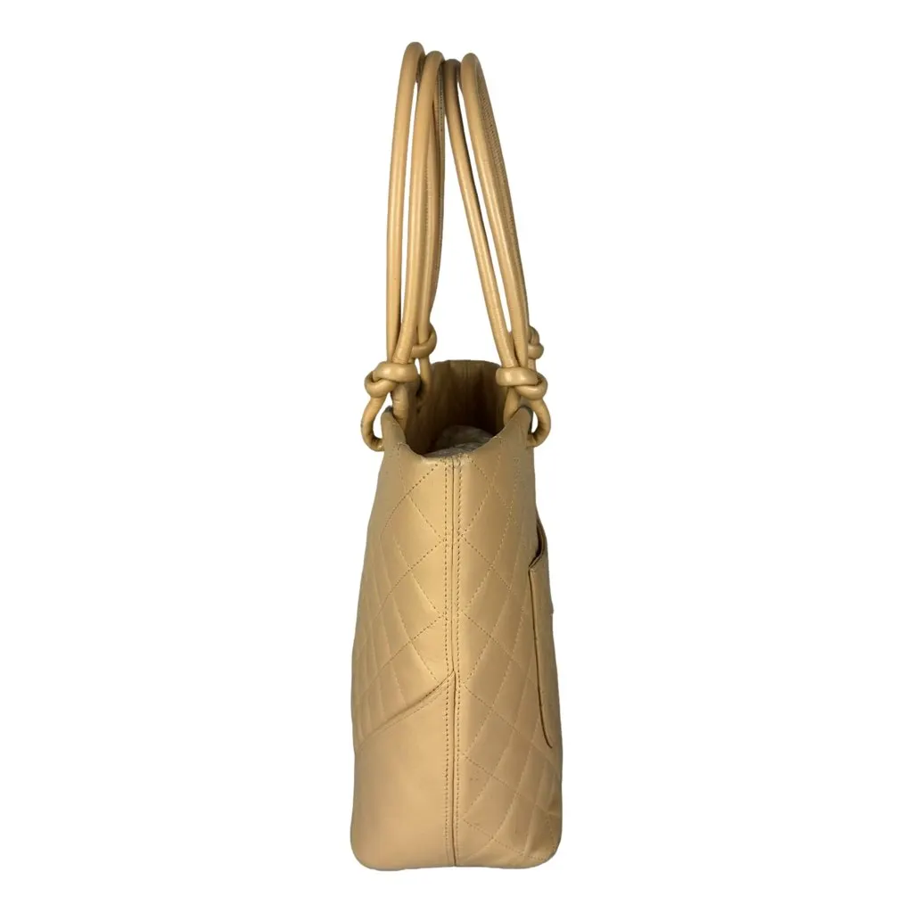 Chanel Tote Bag Cambon Beige Quilted Lambskin Leather Beige Leather Very good - Inside View