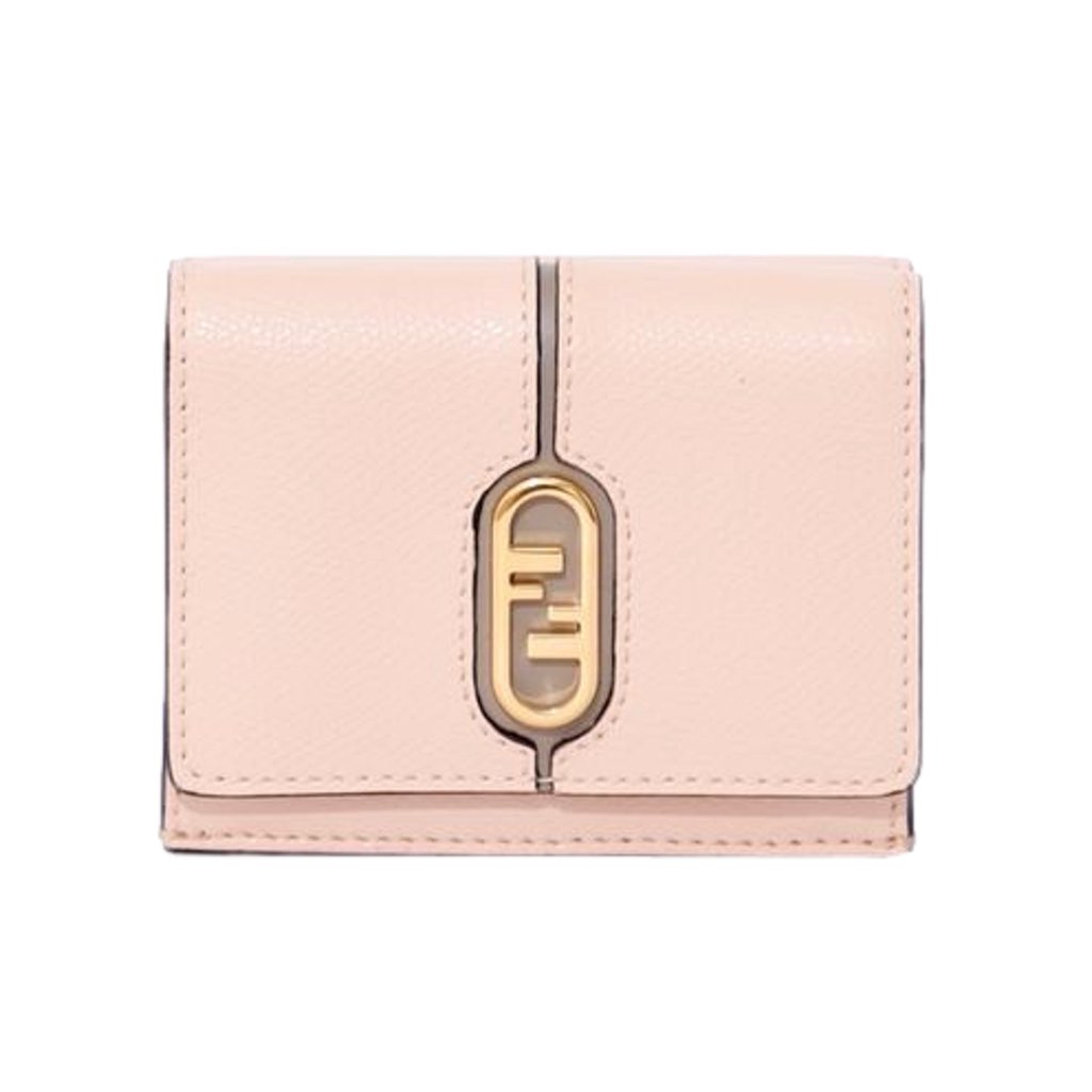 Fendi Fendi O'Lock Wallet Micro Trifold Rose Pink Tortora Gray Calf Leather