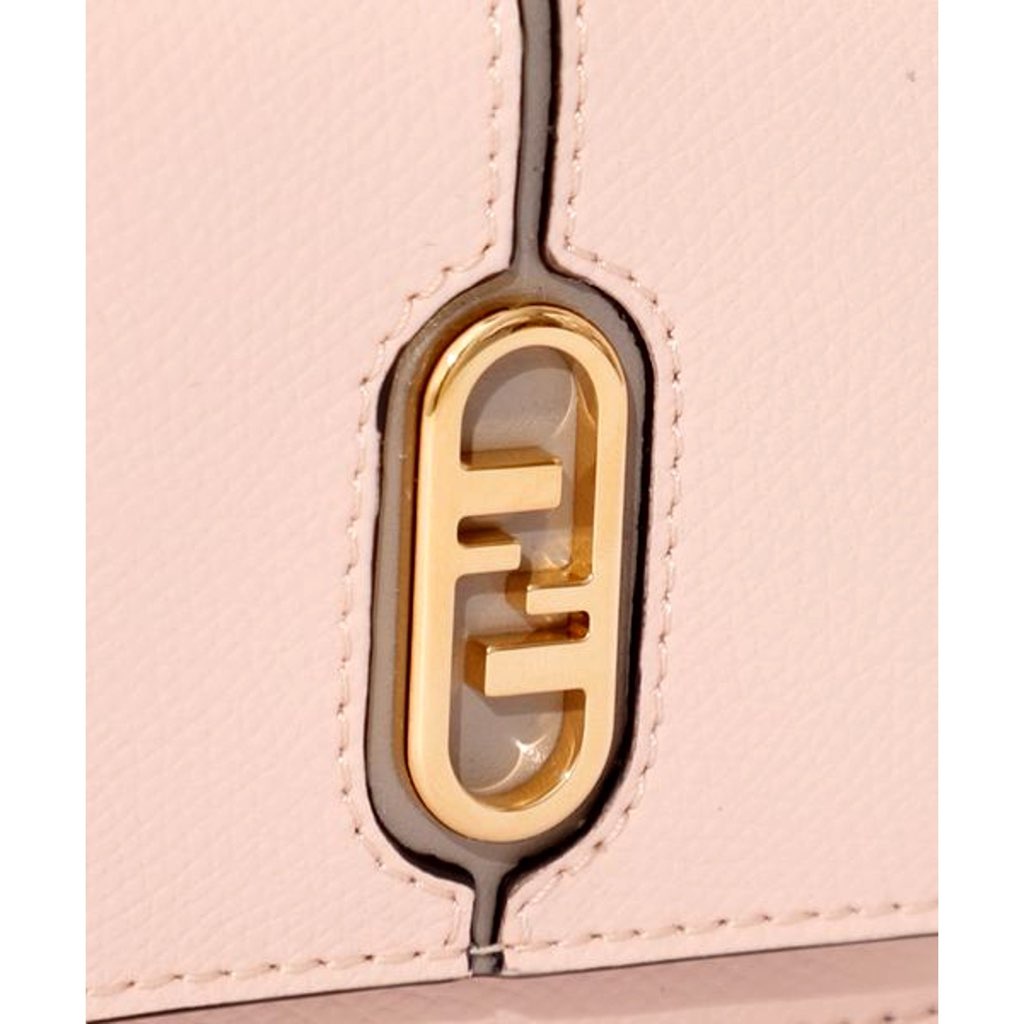 Fendi Fendi O'Lock Wallet Micro Trifold Rose Pink Tortora Gray Calf Leather - Side view