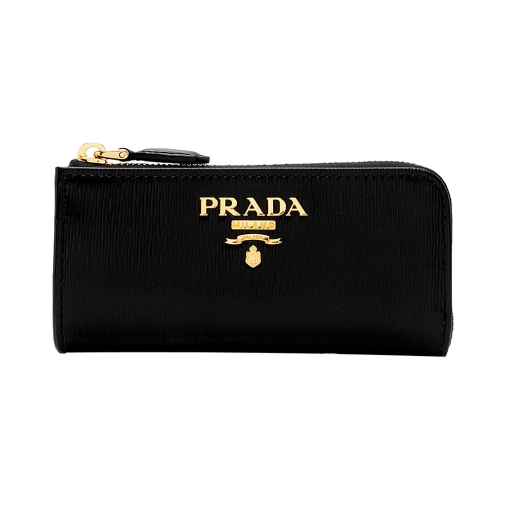 Prada Prada Vitello Move Key Case Holder Wallet Zip Pouch Black Calf Leather