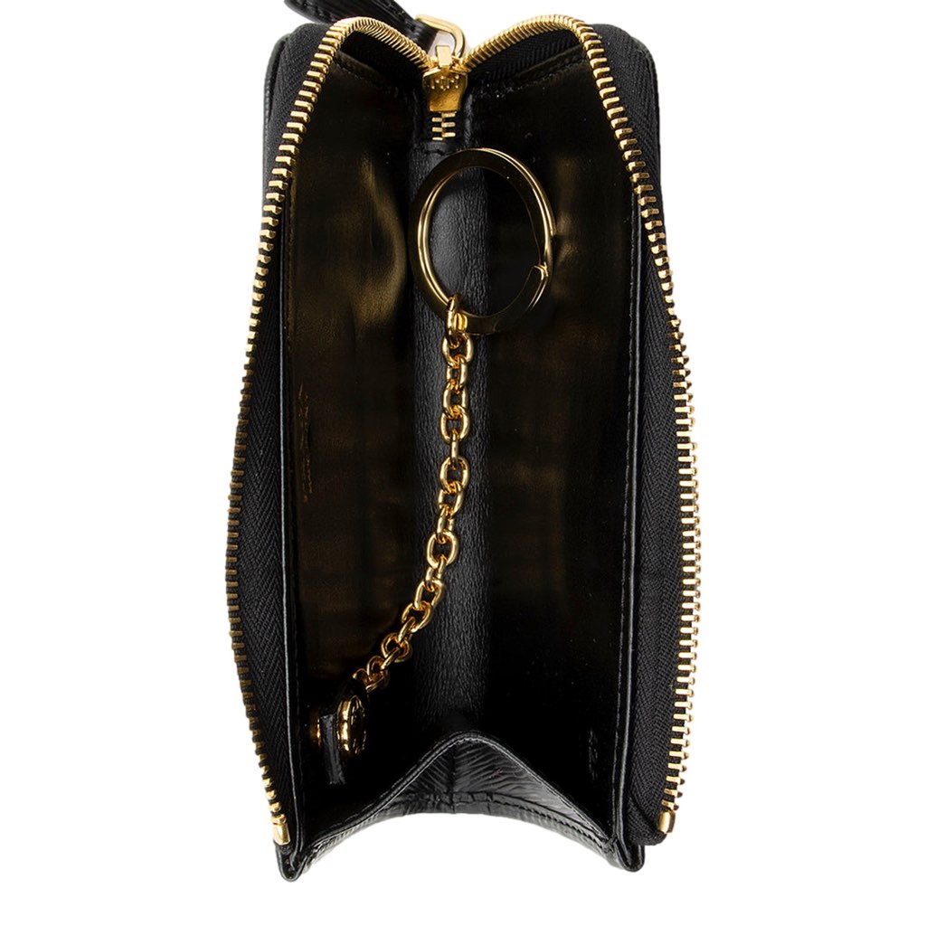 Prada Prada Vitello Move Key Case Holder Wallet Zip Pouch Black Calf Leather - Back view