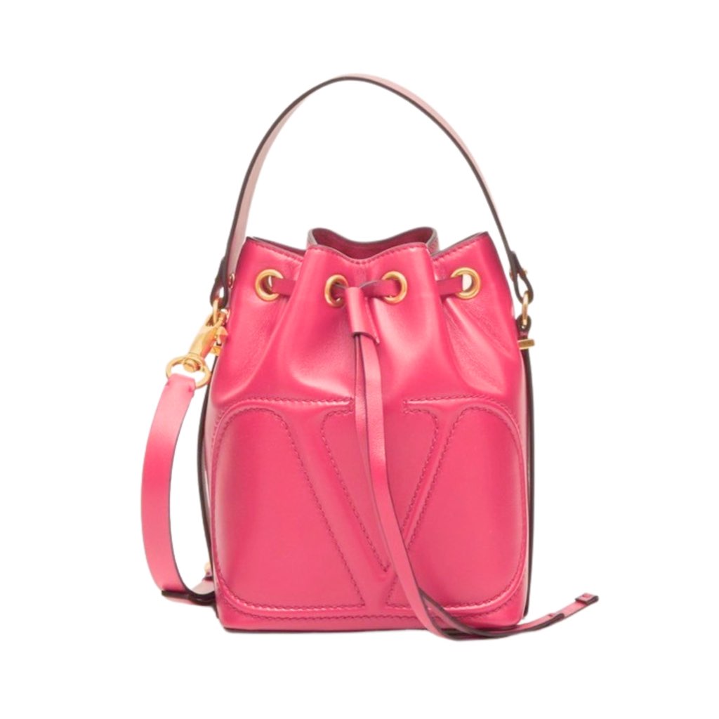 Valentino Garavani Valentino Garavani VLogo Walk Bucket Crossbody Bag Pink Calf Leather - Image 6