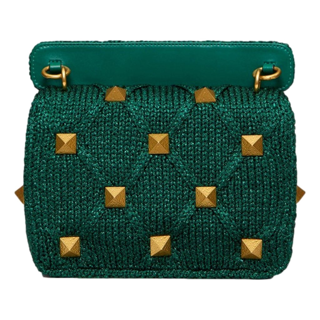 Valentino Garavani Valentino Garavani Roman Stud Medium Shoulder Bag Metallic Green Lurex - Back view