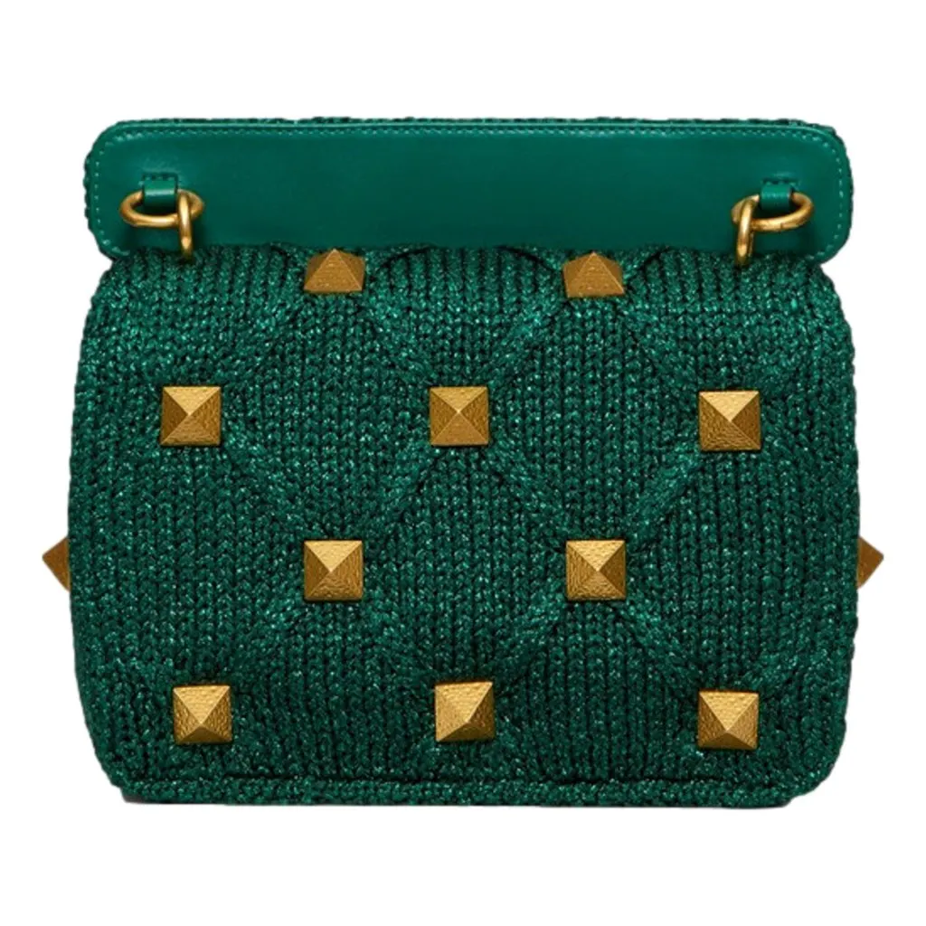 Valentino Garavani Roman Stud Medium Shoulder Bag Metallic Green Lurex Green Canvas Never worn, with tag - Back View