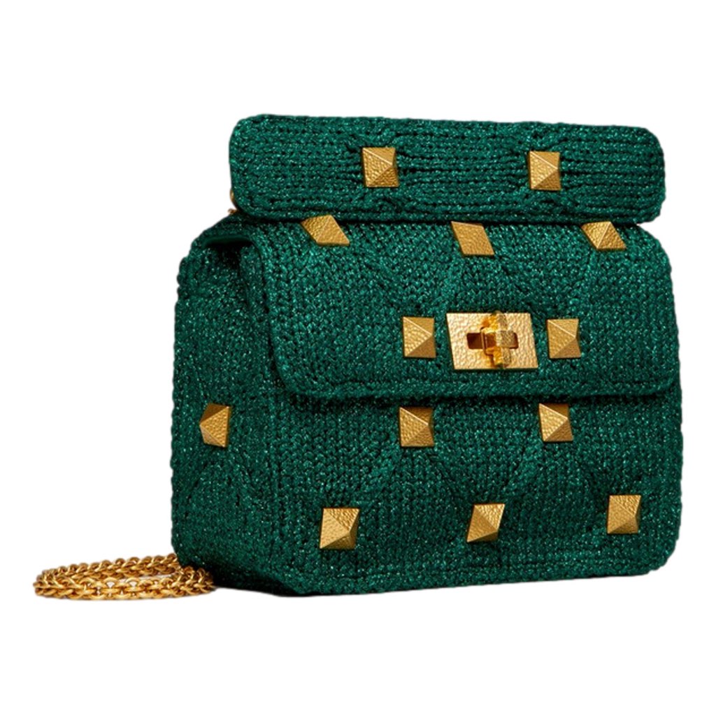 Valentino Garavani Valentino Garavani Roman Stud Medium Shoulder Bag Metallic Green Lurex - Image 6