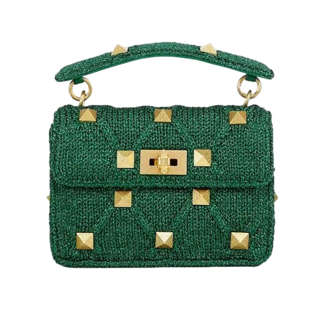 Valentino Garavani Valentino Garavani Roman Stud Medium Shoulder Bag Metallic Green Lurex - 4