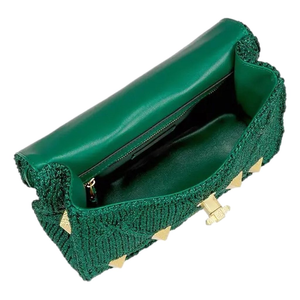 Valentino Garavani Valentino Garavani Roman Stud Medium Shoulder Bag Metallic Green Lurex - Detail 1