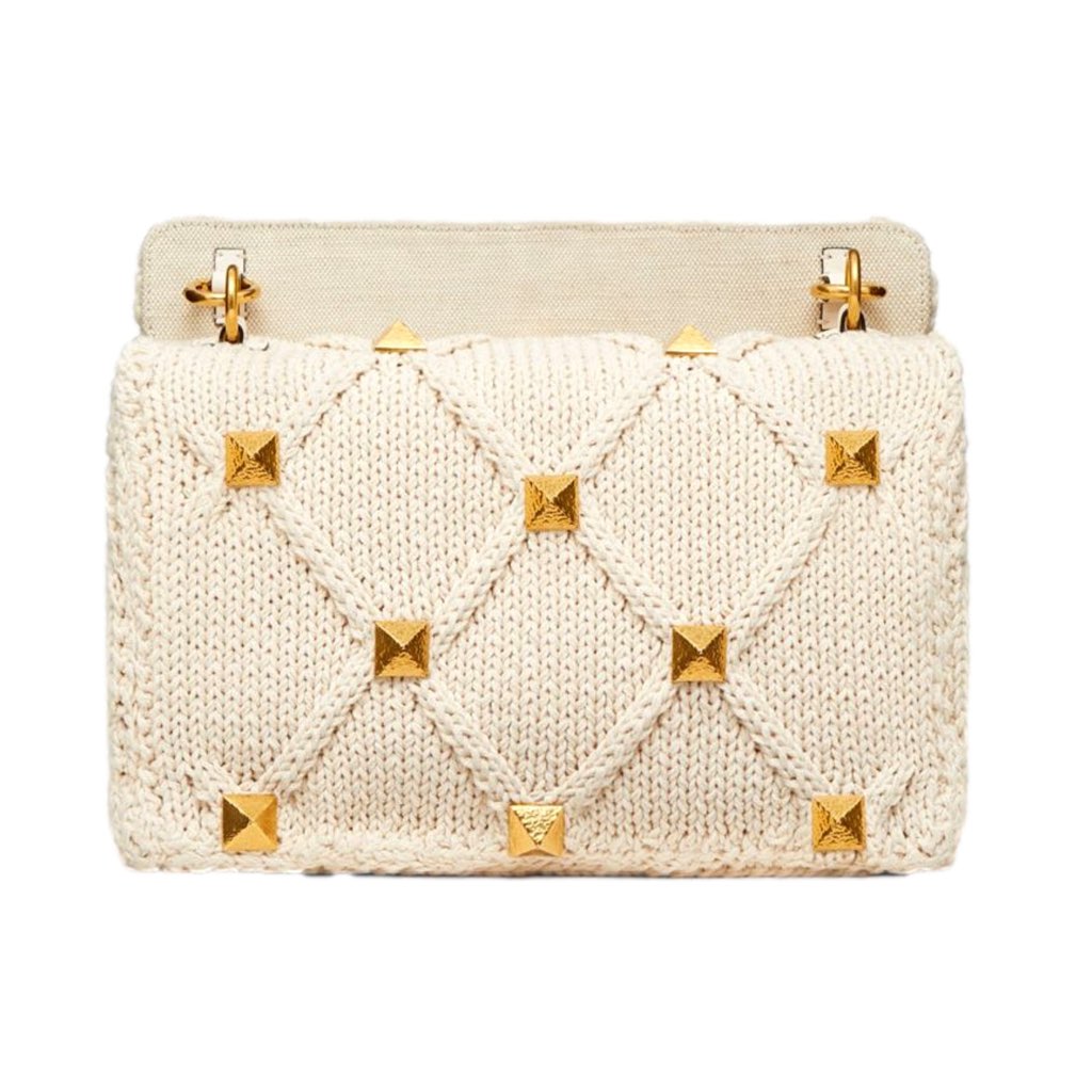 Valentino Garavani Valentino Garavani Roman Stud Large Shoulder Bag Ivory Knit Cashmere - Image 6