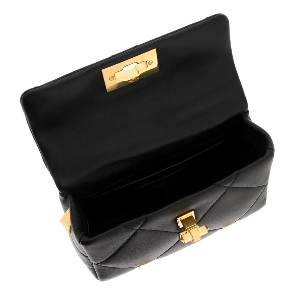 Valentino Garavani Valentino Garavani Roman Stud Small Crossbody Bag Black Nappa Leather - Side view