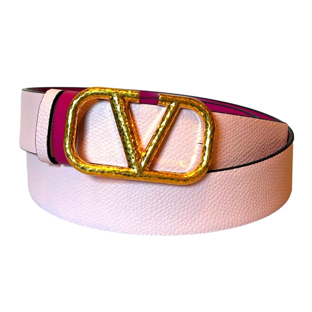 Valentino Garavani Valentino Garavani VLogo Reversible Belt Size 85 Pink Pebbled Leather