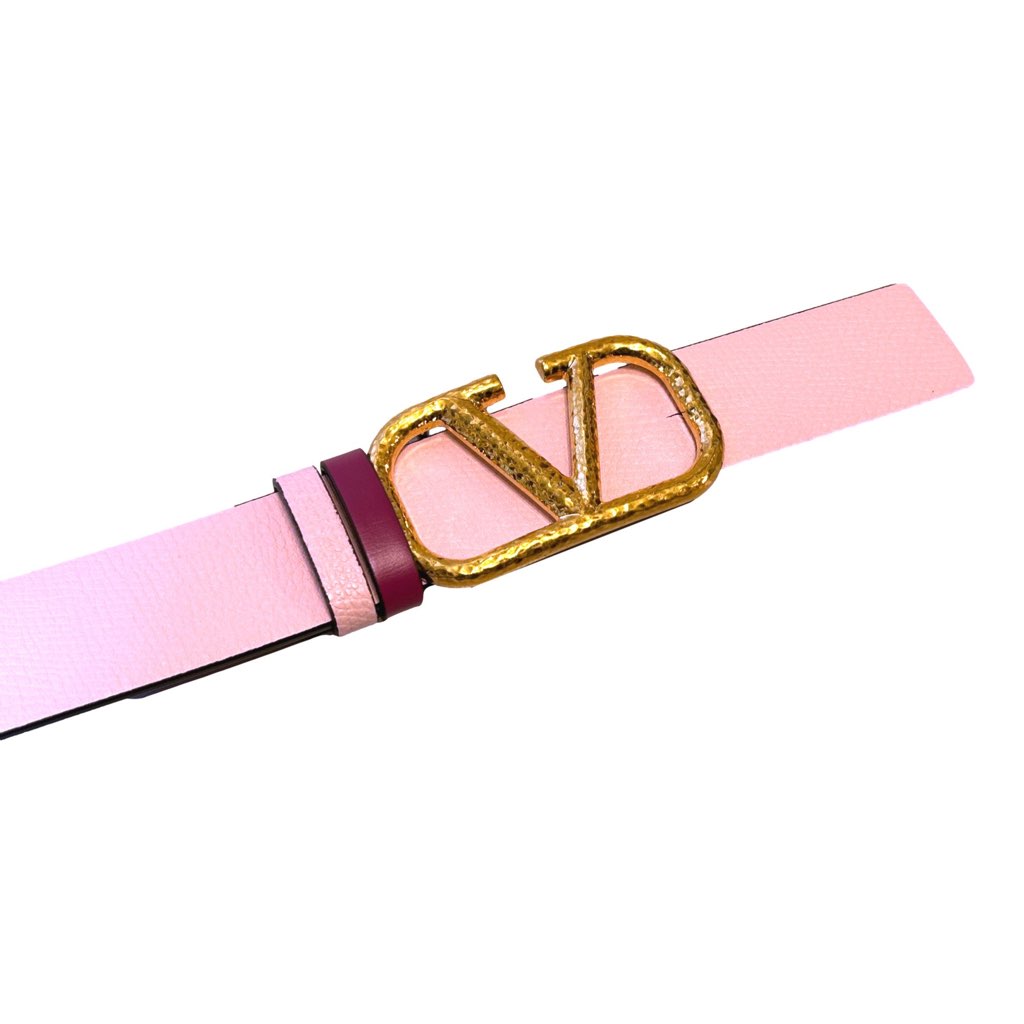 Valentino Garavani Valentino Garavani VLogo Reversible Belt Size 85 Pink Pebbled Leather - Back view