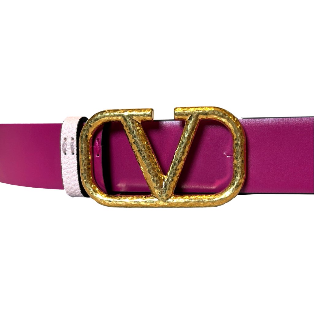 Valentino Garavani Valentino Garavani VLogo Reversible Belt Size 85 Pink Pebbled Leather - 4