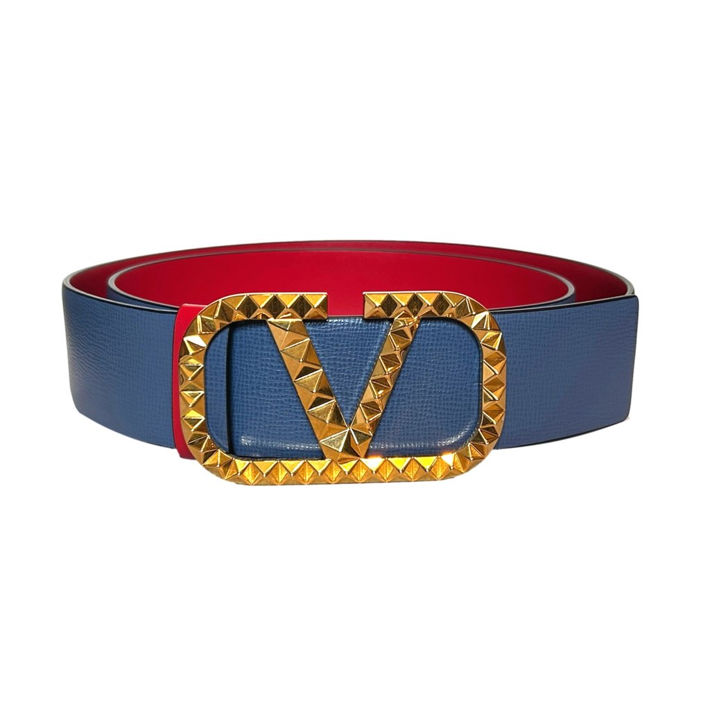Valentino Garavani Valentino Garavani VLogo Stud Reversible Belt Size 95 Gray Red Leather