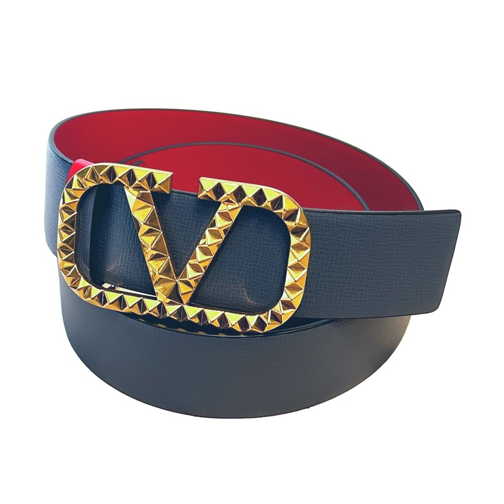 Valentino Garavani Valentino Garavani VLogo Stud Reversible Belt Size 95 Gray Red Leather - Image 6