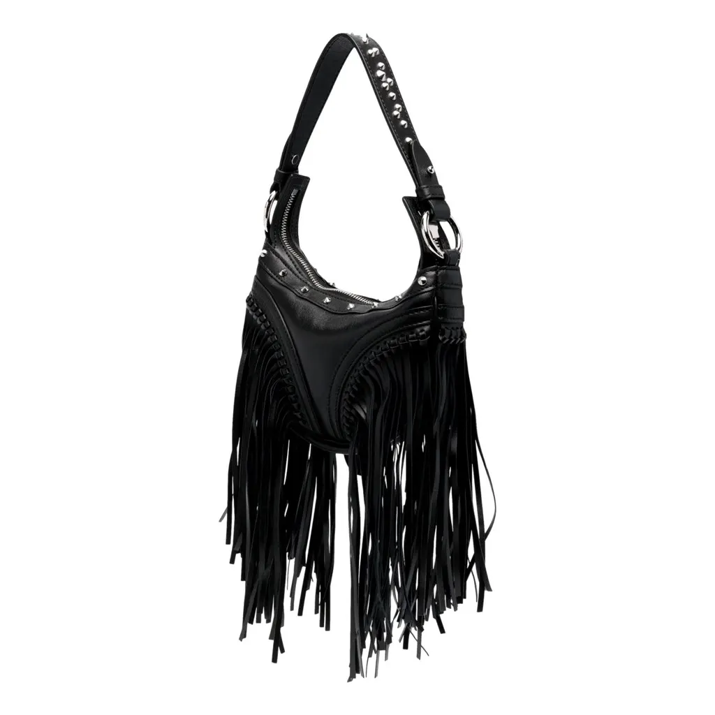Versace Repeat Fringe La Medusa Mini Hobo Shoulder Bag Black Leather Black Leather Never worn, with tag - Back View
