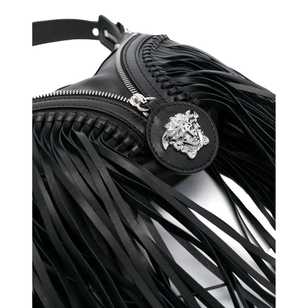 Versace Repeat Fringe La Medusa Mini Hobo Shoulder Bag Black Leather Black Leather Never worn, with tag - Inside View