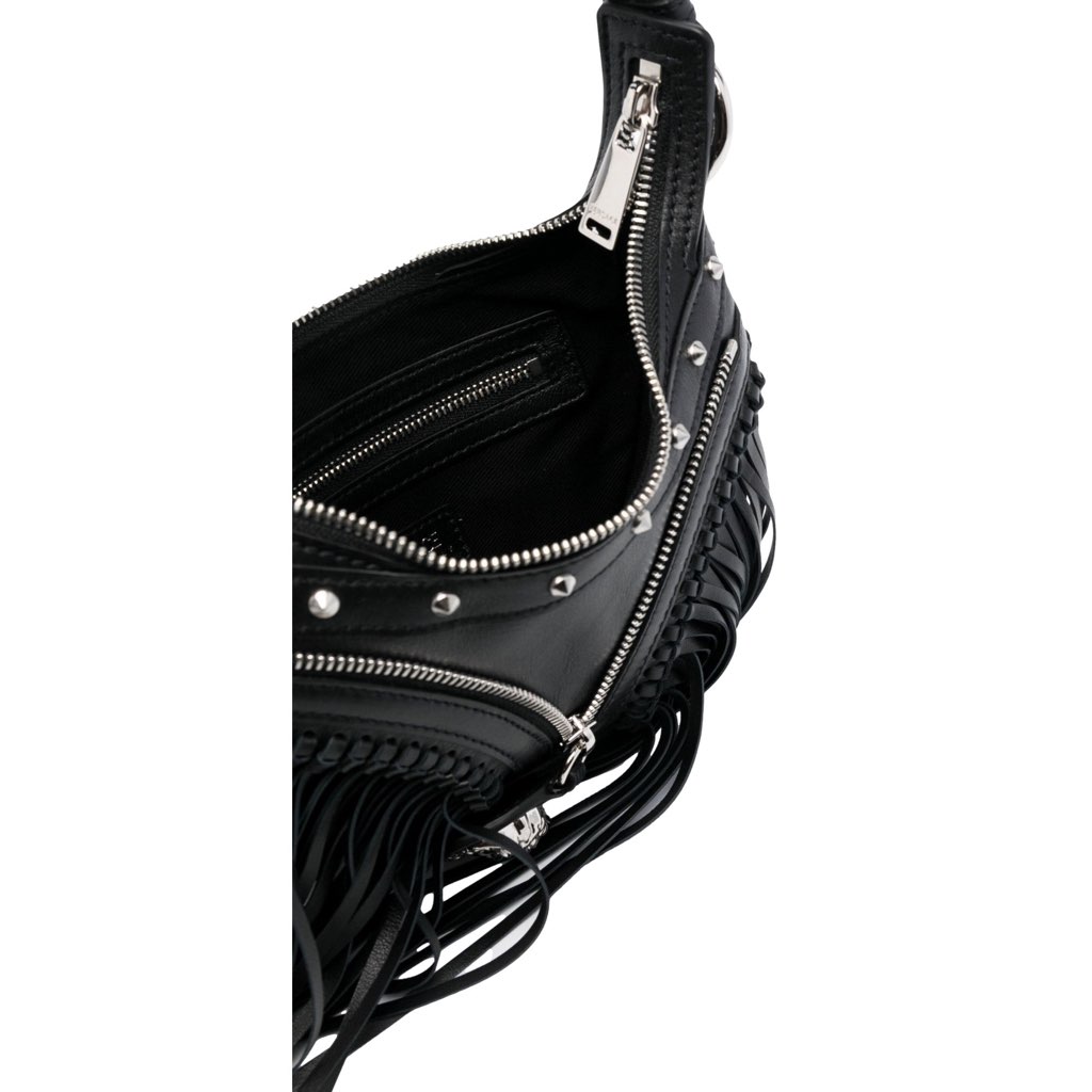 Versace Versace Repeat Fringe La Medusa Mini Hobo Shoulder Bag Black Leather - 4