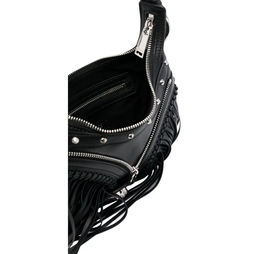 Versace Repeat Fringe La Medusa Mini Hobo Shoulder Bag Black Leather Black Leather Never worn, with tag - Model View