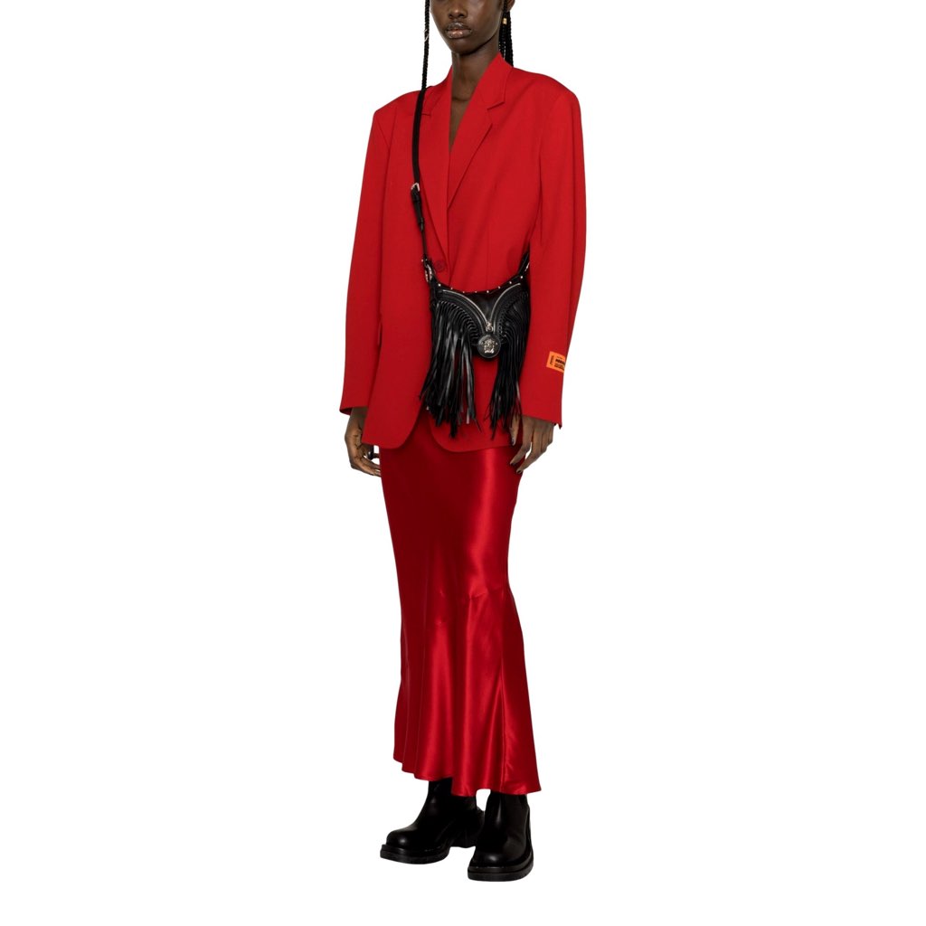 Versace Versace Repeat Fringe La Medusa Mini Hobo Shoulder Bag Black Leather - Side view