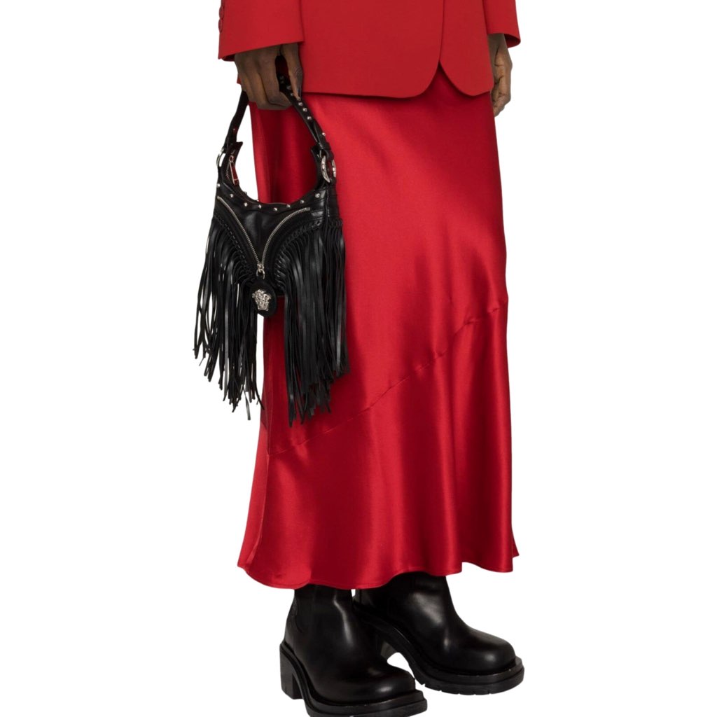 Versace Versace Repeat Fringe La Medusa Mini Hobo Shoulder Bag Black Leather - Detail 1