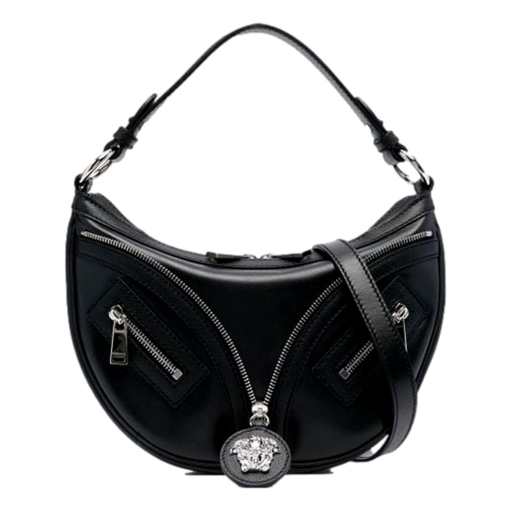Versace Versace Repeat La Medusa Small Hobo Shoulder Bag Black Calfskin Leather