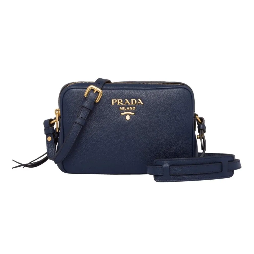Prada Baltico Blue Vitello Phenix Leather Double Zip Crossbody Bag Navy Leather Never worn, with tag - Front View