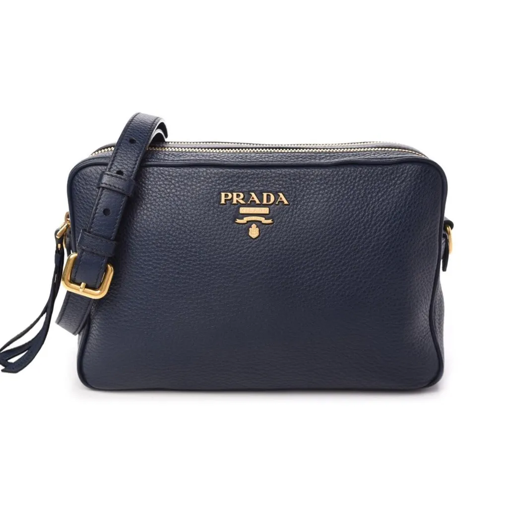 Prada Baltico Blue Vitello Phenix Leather Double Zip Crossbody Bag Navy Leather Never worn, with tag - Inside View