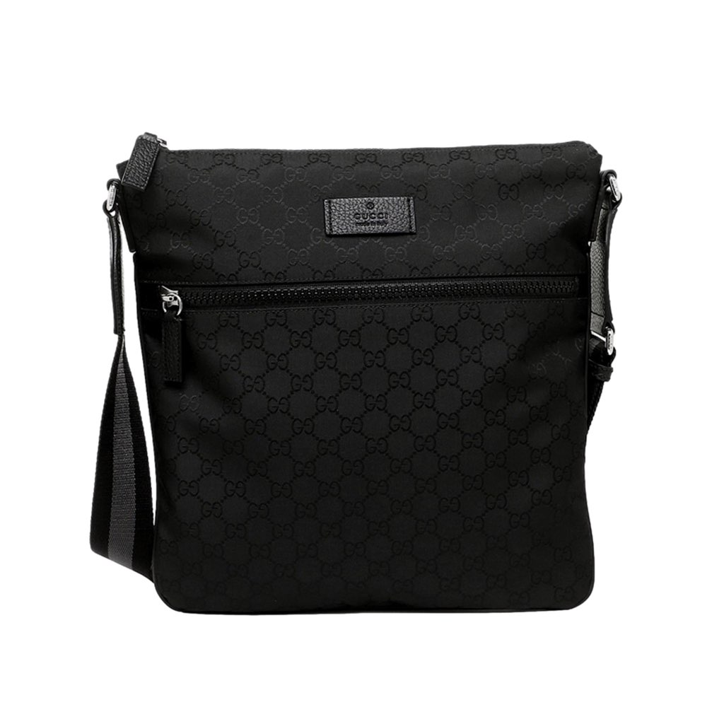 Gucci Gucci Unisex GG Guccissima Web Black Canvas Messenger Bag Crossbody