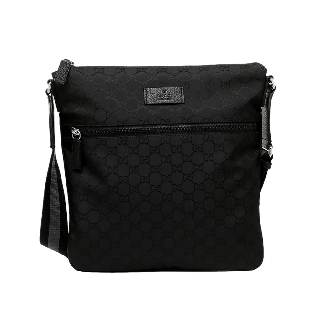 Gucci Unisex GG Guccissima Web Black Canvas Messenger Bag Crossbody Black Canvas Never worn, with tag - Front View
