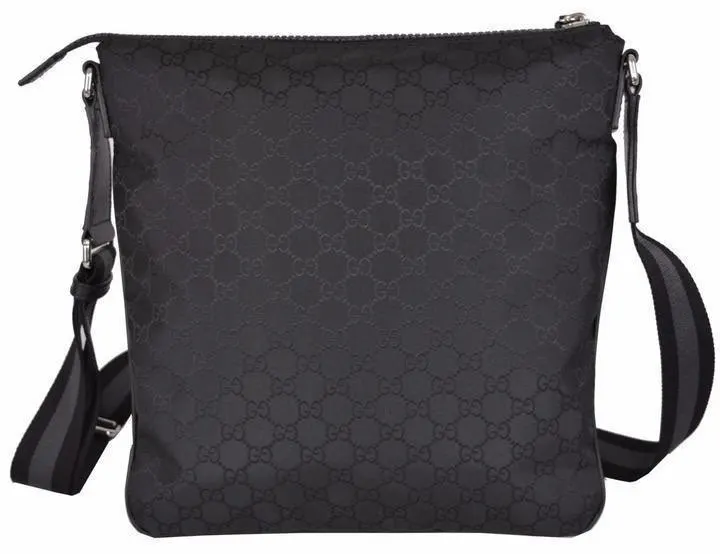 Gucci Unisex GG Guccissima Web Black Canvas Messenger Bag Crossbody Black Canvas Never worn, with tag - Model View