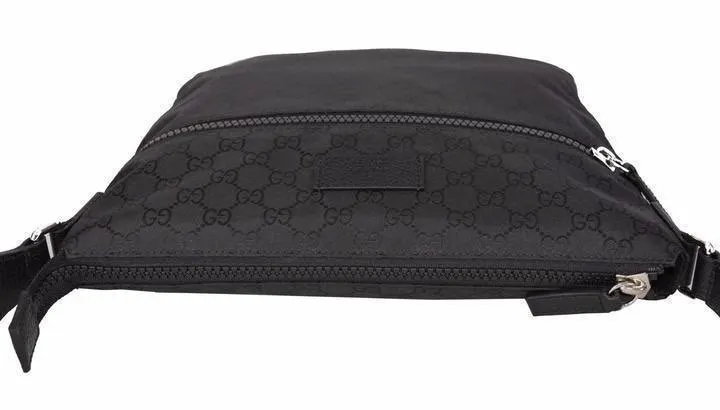 Gucci Unisex GG Guccissima Web Black Canvas Messenger Bag Crossbody Black Canvas Never worn, with tag - Box View