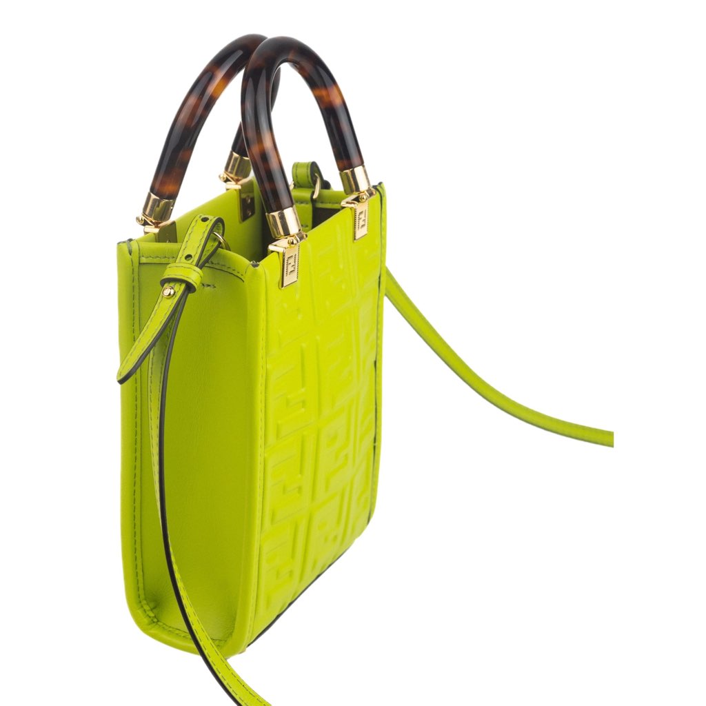 Fendi Fendi FF Zucca Mini Sunshine Shopper Tote Crossbody Bag Green Leather - 4
